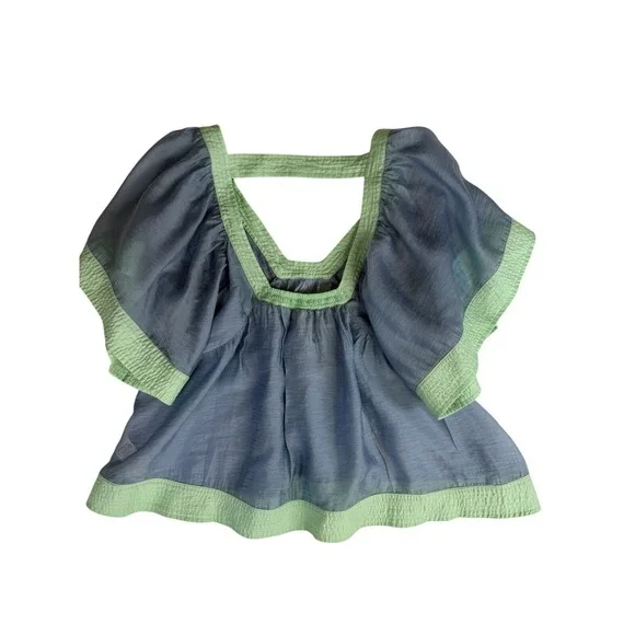 Anthropologie Women's Light Blue & Green Colorblock Babydoll Top Size M - Picture 6 of 9